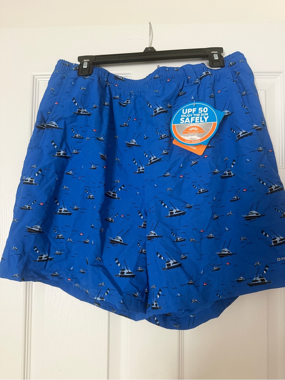 Columbia Blue Men's Swim Trunks with Boat Print